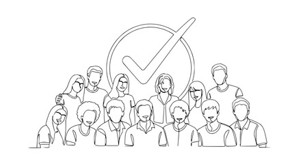 Fototapeta premium Diverse group of people, checkmark symbol, concept of selection, teamwork, success, unity