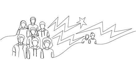 Obraz premium Diverse Group of People in Simple Line Art Style with Abstract Background Elements