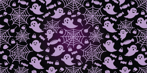 Fototapeta premium Seamless halloween background pattern with ghost and spider web illustration
