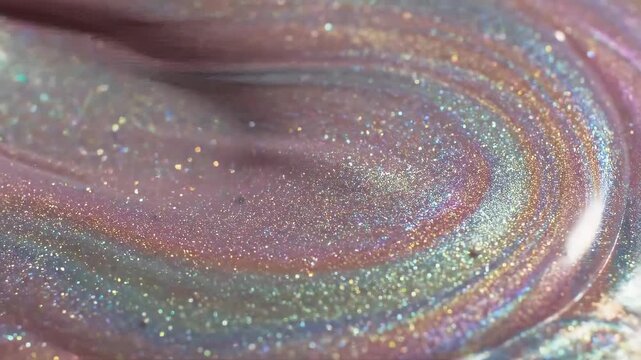 Extreme Macro of Iridescent Pearlescent Fluid Unfolding with Luminous Shimmer for Premium Cosmetic Elegance, Luxury Branding, and Abstract Beauty Videos
