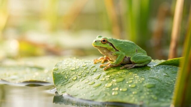 green frog close up at morning light in amazon rainforest brazil video