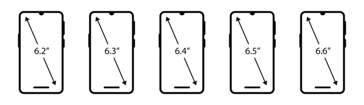 Smartphone Screen Size Dimension Icon Set Mobile Display Measurement Symbol Vector