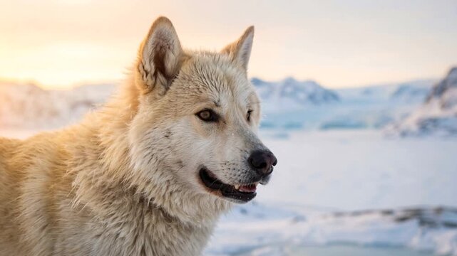 greenland dog close up at morning light in greenland arctic wilderness video