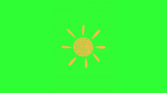 Hand-drawn crayon sun animation with a cheerful doodle style, perfect for children's education, school projects, creative videos, weather themes, motion graphics, and playful graphic designs.
