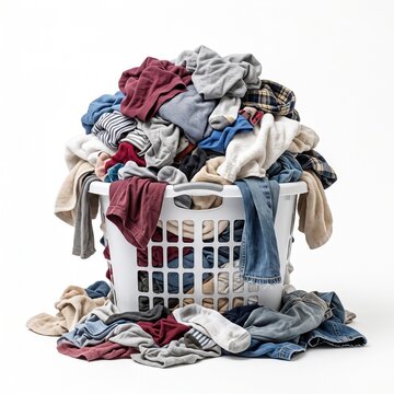 Overflowing Laundry Basket Full of Dirty Clothes and Socks on White Background Silhouette