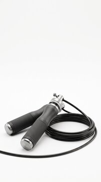 Modern Speed Jump Rope with Textured Handles and Steel Caps on a White Background Silhouette
