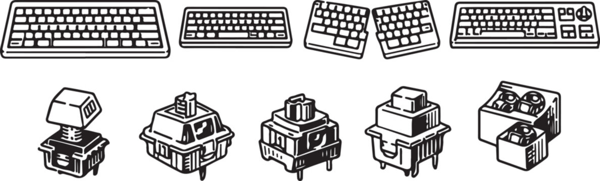 Keyboard and mechanical switch collection for custom pc gaming gear setups.