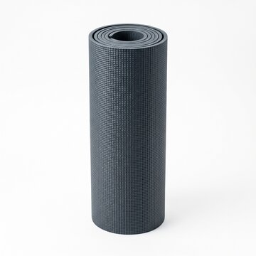 Dark Grey Rolled Yoga Mat Isolated on White Background for Fitness and Exercise Silhouette