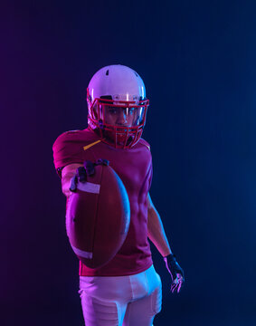 American football player banner in fire. Template for bookmaker ads with copy space. Sports betting, football betting, gambling, bookmaker, big win