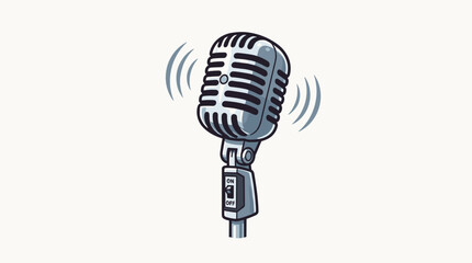 Fototapeta premium Classic vintage microphone with sound waves, symbolizing audio recording, broadcasting, and retro entertainment.