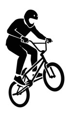 Fototapeta premium BMX athlete performing a dynamic mid-air tailwhip stunt in a high-contrast minimalist graphic style with bold shapes on a clean white background sports action concept