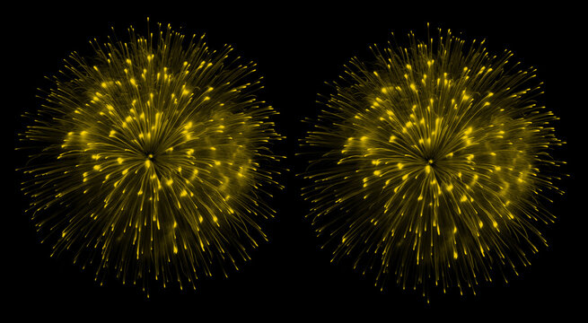 Yellow Fireworks Burst Brush Set on Black Background &mdash; Two Spherical Starburst Explosions, Adobe Photoshop Brush Pack

