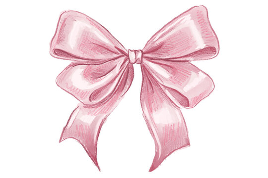 Ilustraci&oacute;n mo&ntilde;o lazo rosa pink coquette bonito pomposo lapiz acuarela brillo seda satin rimbom 