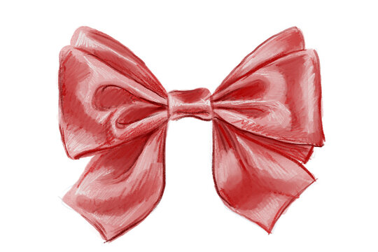 Ilustraci&oacute;n mo&ntilde;o rojo lazo bonito seda satin cinta red brillante suave celebraci&oacute;n regalo presente amor l&aacute;pices colores acuarela rayas