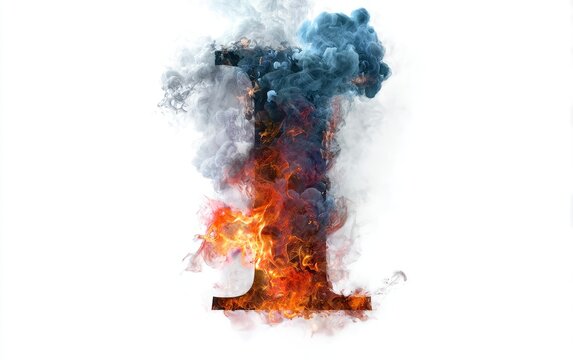 A letter "I" rendered with flames and smoke effects, contrasting heat and cold