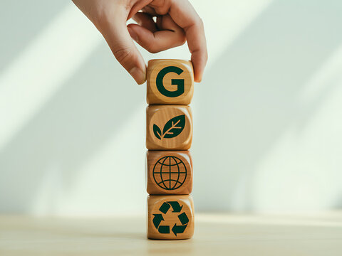 Hand stacking wood blocks for green life
