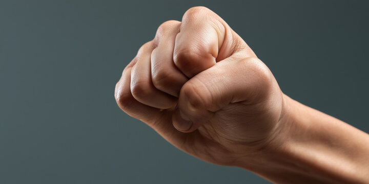 A fist punching pose against a plain background.