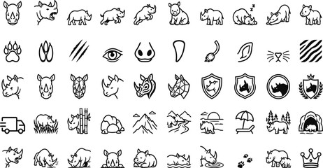 Premium Rhinoceros Line Art Vector Icon Set, Rhino Outline Collection, Wildlife Animal Logo Pack, Editable Stroke Icons, EPS SVG © Ismail Hosen