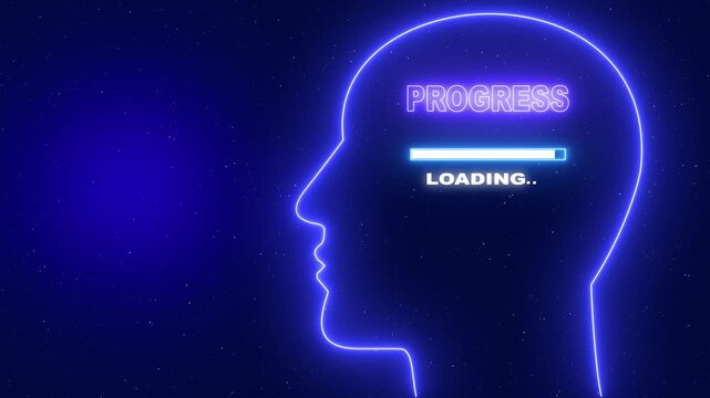 Progress Neon blue outline of a human head profile with the word Server Security and a loading bar on a dark blue starry background
