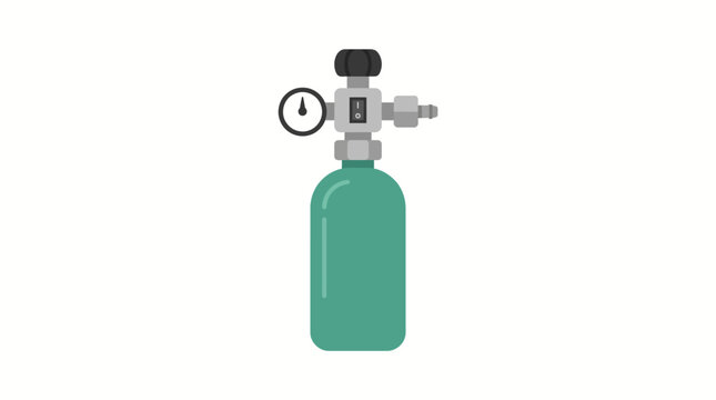 Green gas cylinder with pressure gauge and valve.