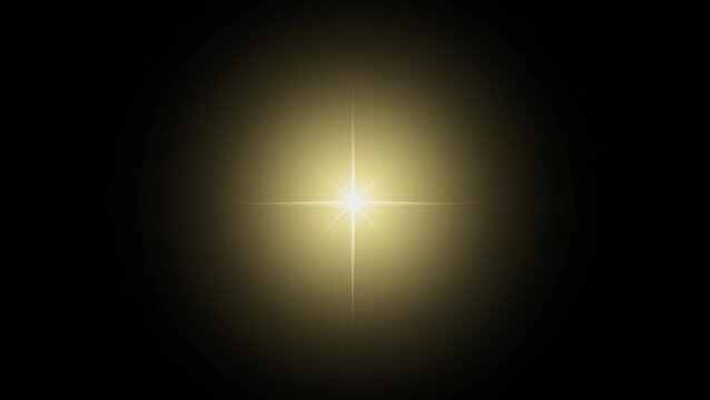 Bright golden shining star light flare animation element.
