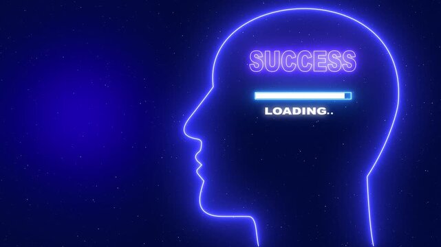 Success Neon blue outline of a human head profile with the word Server Security and a loading bar on a dark blue starry background