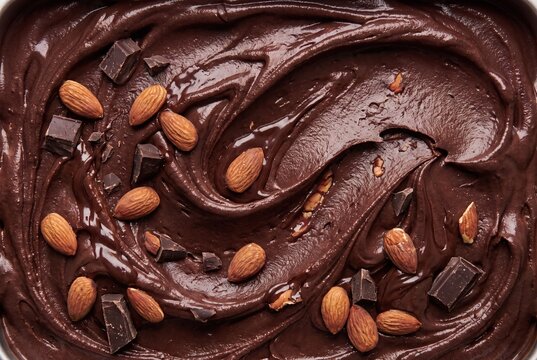Chocolate spread with almonds and cocoa chunks creamy macro texture