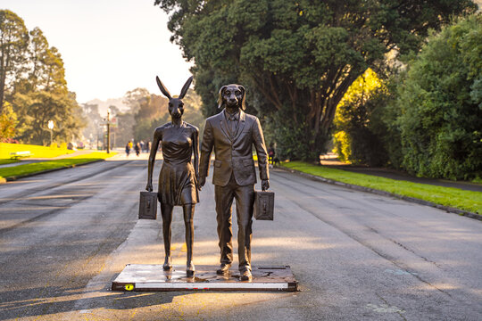 Rabbitwoman and Dogman with Luggage by Gillie and Marc at Golden Gate Park, San Francisco