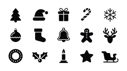 Obraz premium Christmas holiday decorative silhouette icons set for winter celebration.