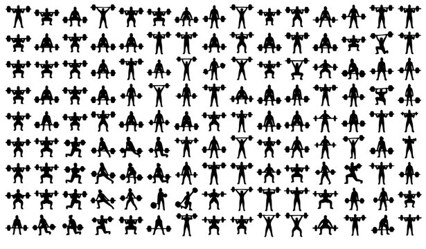 Weightlifting People Silhouette Icon Mega Bundle Barbell Fitness Exercise Vector Collection