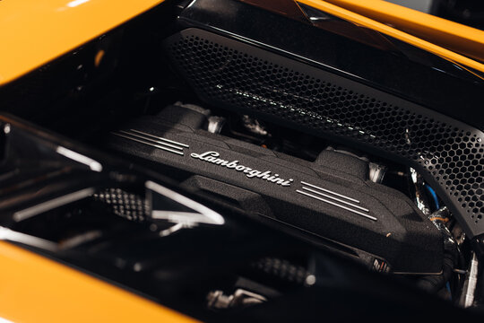 Lamborghini revuelto logo at the engine