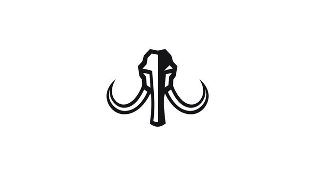 Symmetrical black mammoth skull icon with large tusks.