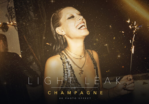 Light Leak Photo Effect Template - Champagne Gold Sparkle Glitter Glam Vintage Film Flare Look