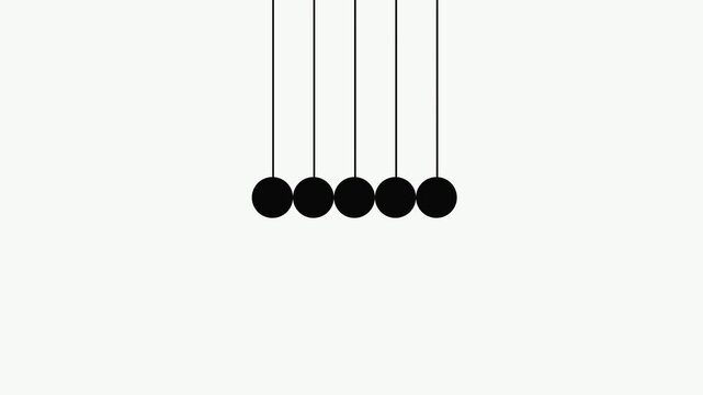 A clean and simple representation of Newton's cradle featuring five vibrant red circular balls suspended by thin red strings against a plain white background.