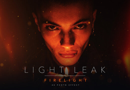 Light Leak Firelight Photo Effect Template - Vintage Film Flame Glow Warm Fire Retro Analog Look