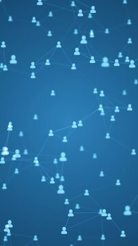 Blue Social Network People Connection Motion Background, Global Community & Human Network  Animation for Technology and Business Videos Vertical social media streams 