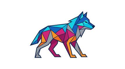 Obraz premium Geometric wolf illustration with vibrant multicolored polygons, symbolizing nature and wildness in a modern art style