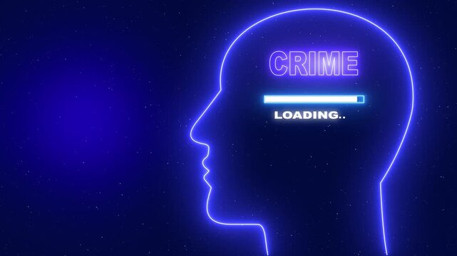 Crime Neon blue outline of a human head profile with the word Server Security and a loading bar on a dark blue starry background