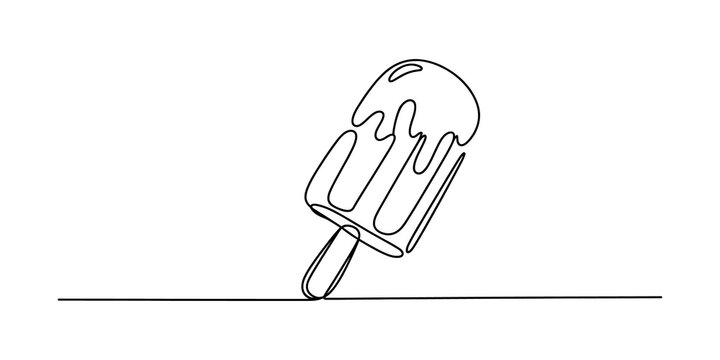 Continuous single line drawing of a sweet melting ice cream popsicle