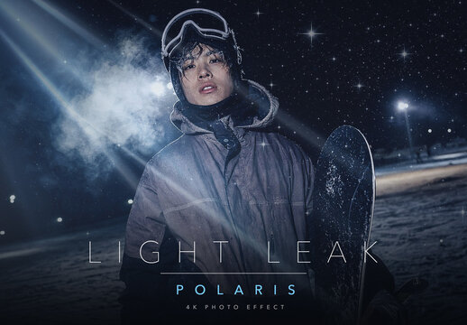 Light Leak Polaris Photo Effect Template - Vintage Film Silver Blue Starlight Leaks Cold Winter Night Look
