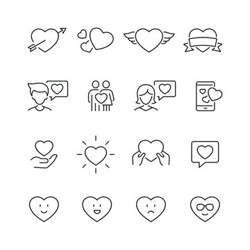 Vector line set of icons related with heart. Contains monochrome icons like heart, love, passion, valentine, and more. Simple outline sign.