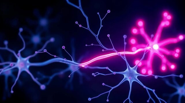 Glowing Neurons and Synapse Neural Network Interconnected Brain Cells Concept with Electric Signal Transmission 3D Scientific Illustration
