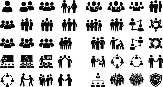People Avatar and Human Pictogram Icon Set with Group, Teamwork, Family, Network, Corporate Business Community, and Crowd Elements for Infographics and Vector Designs