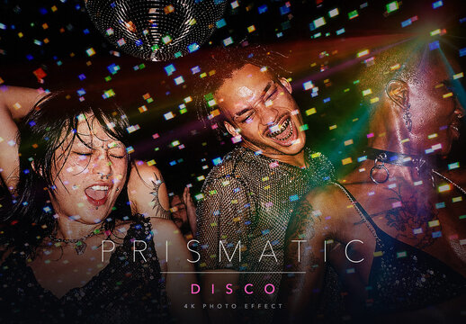 Prismatic Disco Photo Effect Template - Rainbow Mirror Ball Party Light Club Flash Look