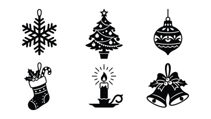 Naklejka premium Black and white christmas holiday icons set