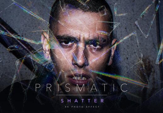 Prismatic Shatter Photo Effect Template - Rainbow Shattered Glass Crystal Shard Refraction Look