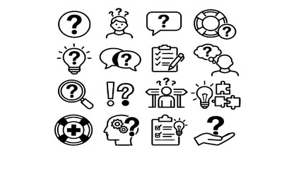 Fototapeta premium Problem Solving Line Editable Icon Set with Questions, Ideas and Decision Making Symbols