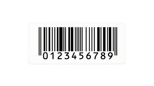 A standard black and white retail product barcode label with numerical digits shown as an isolated object on transparent background isolated on transparent background