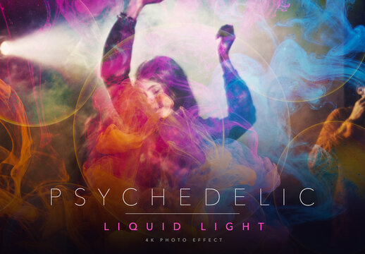 Psychedelic Liquid Light Photo Effect Template - Trippy Retro 60s Liquid Light Show Projection, Dreamy Ink in Water Glow Colorful Hippie Look