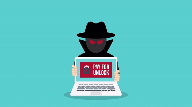 Hacker Demanding Payment to Unlock Computer Files Cyber Crime Concept